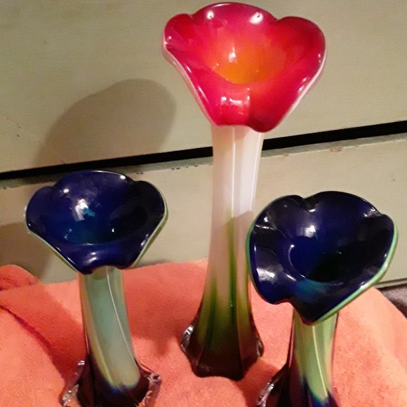 Other - 3 Murano Style Glass Hand Blown Lilly Vases